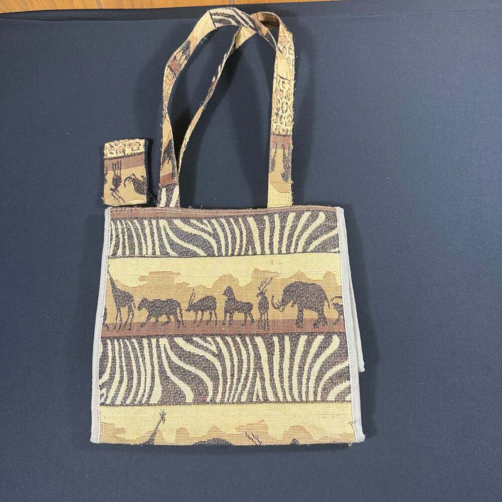 Vintage Safari Animal Print Tapestry Tote Bag with Matching Pouch